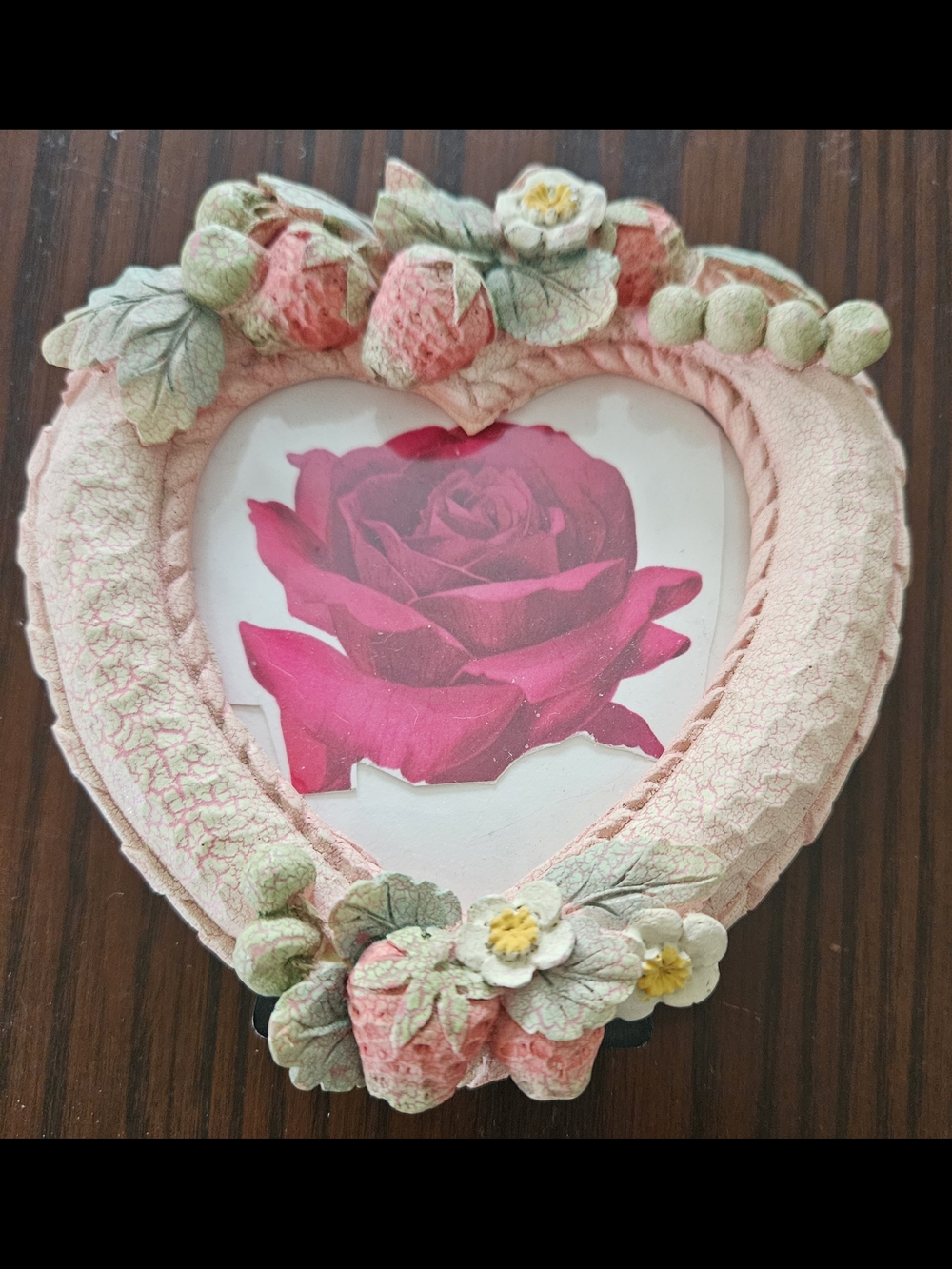 Russ Heart-Shaped Ceramic Frame in Pink with Green Accents